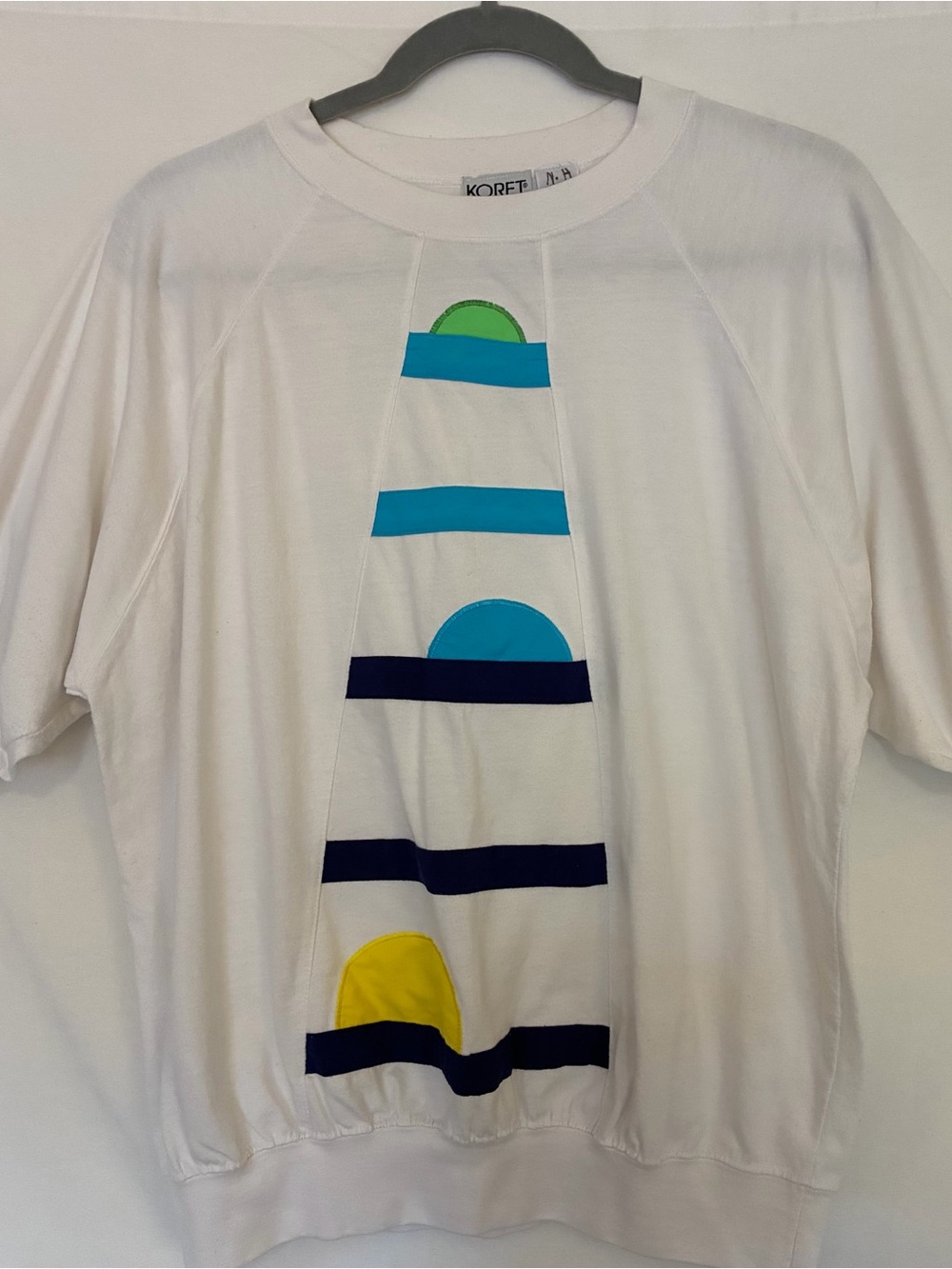 90s Koret Francisca Vintage Abstract Puffy Sleeve Tee L